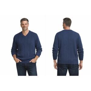 Saddlebred Sweater Mens XL Navy Ribbed Cable Knit Pullover Classic Fit Vneck EUC